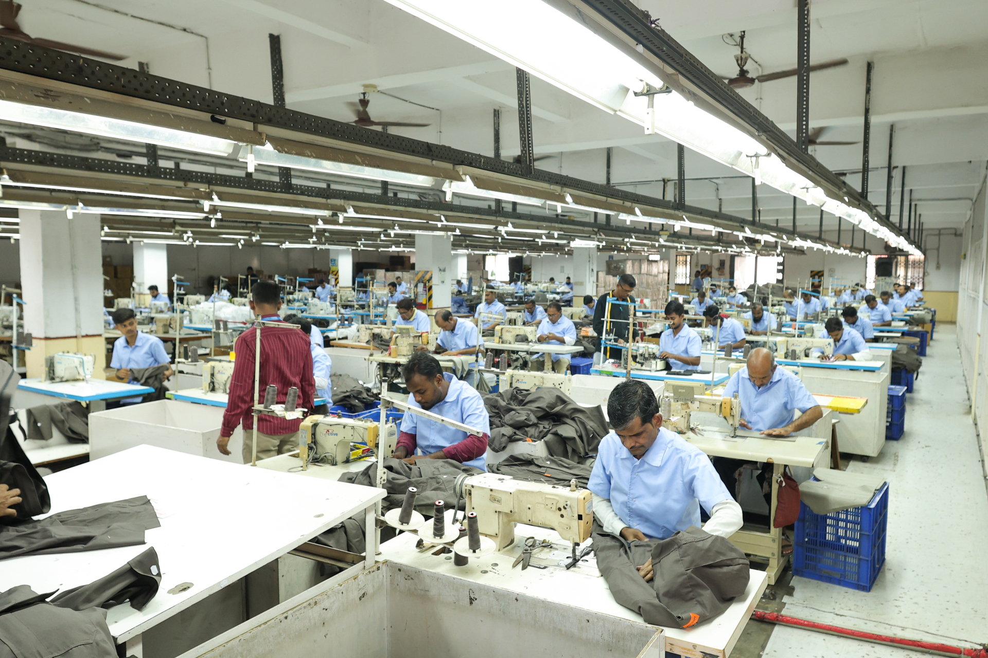 Production floor with sewing operators at work